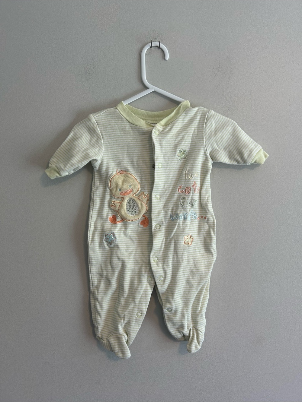 Vintage baby V 3/6m Green Striped duck button up sleeper